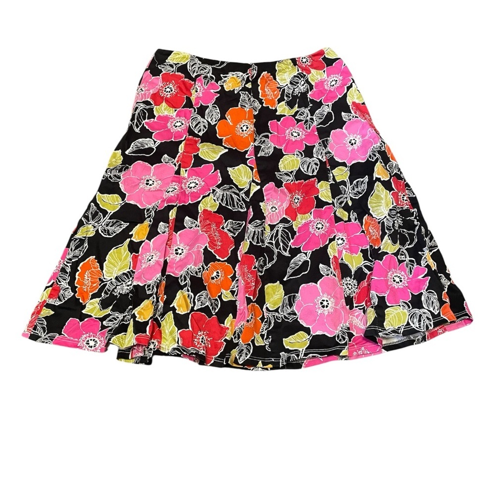 Chadwick’s Black Floral A-Line Skirt with Pink Floral Print Pleated Skirt